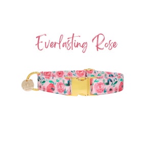Pink Roses Dog Collar, Valentine Floral Small Puppy Collar, Female Dog Collar, Custom Dog Collar, Spring Dog Collar | EVERLASTING ROSE