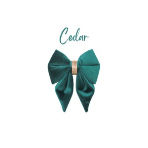 Deluxe Forest Green Velvet Girl Dog Sailor Bows, Christmas Dog Bows Over the collar, Fall Velvet Dog Sailor Bows -CEDAR