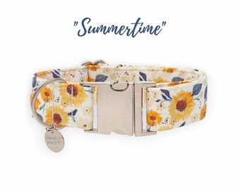Sunflower Floral Dog Collar, Thin Puppy Collar, Female Dog Collar, Custom Dog Collar, Martingale or Flat Dog Collar -SUMMERTIME
