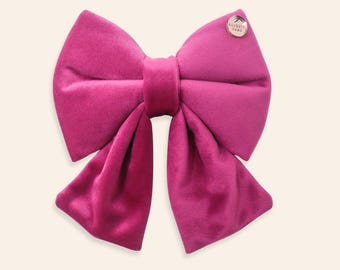 Pink Velvet Sailor Bow for Dogs – Over the Collar Bow Tie – Elegant Puppy Accessory – ELECTRIC LOVE