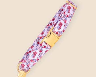 4th of July Dog Collar – Patriotic Floral Dog Collar – Red White Blue Summer Collar – Martingale or Flat - MISS JULY
