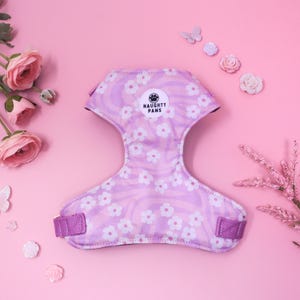Groovy Flower Power Chest Harness | Pink and Purple Waves | Metal Hardware | Handmade Adjustable Puppy Harness | FLOWR POWER