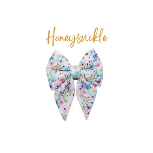 Floral Dog Sailor Bow tie, Cute Dog Accessories, Girl Dog Bow tie, Slide on Bow For Dog Collar, Turquoise Sailor Bow -HONEYSUCKLE
