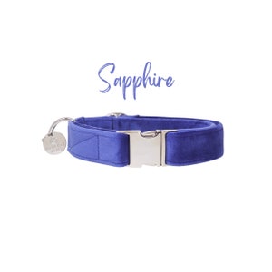 Collier pour chien en velours bleu, Collier pour chien souple, Collier d&#39;hiver personnalisé, Accessoire de mariage pour animal de compagnie | SAPHIR