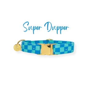 Blue Checkered Boy Dog Collar, Small Puppy Collar, Retro Dog Collar, Large Girl Dog Collar, XL Dog Collar | SUPER DUPPER