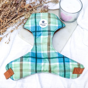 Fall Plaid Dog Chest Harness, Green and Blue Pet Harness, Girl Puppy Harness | FARMHOUSE