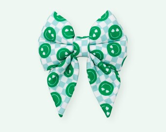 Green Checkered Dog Sailor Bow Tie, St. Patrick’s Day Shamrock Dog Bow – Lucky Clover Pet Accessory | LITTLE HOLIGAN