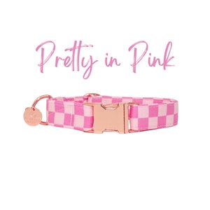 Pink Checkered Girl Dog Collar, Small Puppy Collar, Retro Dog Collar, Large Girl Dog Collar, XL Dog Collar | PRETTY in PINK