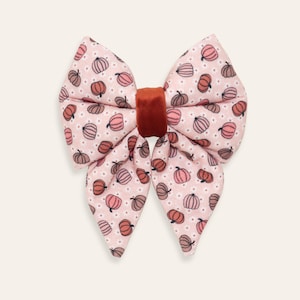 Pumpkin Dog Sailor Bow, Fall Floral Pet Accessory, Autumn Bow tie - MY LITTLEPUMPKIN
