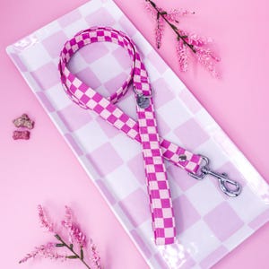 Pink Checkered Dog Leash, Female Traffic Dog Leash option, Small Dog Leash, Custom Dog Leash, Handmade Dog Leash - PRETTY IN PINK
