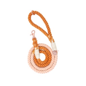 Terracotta and Light Pink Cotton Rope Dog Leash, 5ft Wedding Leash or Everyday Walk, Girl Puppy Leash, Soft Handmade Pet Leash | CARAMEL