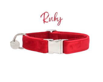 Red Velvet Dog Collar, Christmas Dog Collar, Soft Luxurious Pet Neckwear, Holidays Puppy Collar, Boy Dog Collar, Small Dog Collar -RUBY