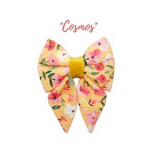Watercolor Spring Floral Dog Sailor Bows | Girl Bows | Pink and White Flowers Sailor Bow Over the Collar | COSMOS