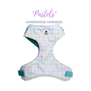 Easter Pastels Plaid Chest Harness | Turquoise and Purple Plaid | Metal Hardware | Handmade Adjustable Puppy Harness | PASTELS