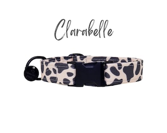 Cow Print Dog Collar – Martingale or Flat, Black & Off White Fabric Collar – CLARABELLE