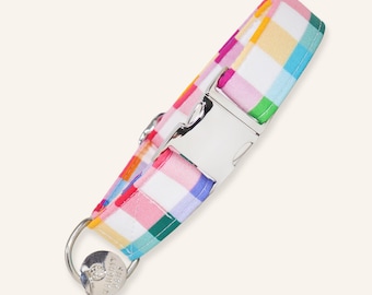 Pastel Checkered Dog Collar - Martingale or Flat, Adjustable Checkerboard Design | CHECKER BOARD