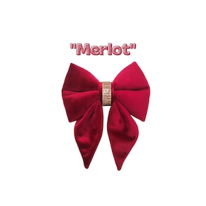 Deluxe Burgundy Christmas Velvet Girl Dog Sailor Bows | Over the collar with two elastic loops | MERLOT