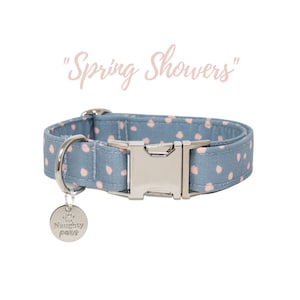Dark Gray with Peach Polka Dots | Girl or Boy Neutral Dog Collar | Wide dog collar | 5/8” , 3/4” , 1” and 1.5” | SPRING SHOWERS