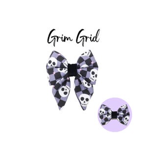 Skeleton Checker Dog Sailor Bow Ties, Halloween Dog Bow tie, Fall Pet Bows Over the Collar, Extra Large Puppy Neckwear | GRIM GRID