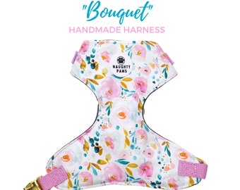 Pink Floral Dog Chest Harness, Small Dog Harness, Girl Dog Harness, Puppy Harness, Cute Dog Harness, BOUQUET