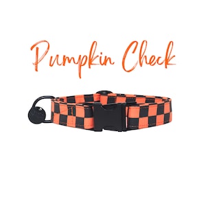 Orange Black Checkered Dog Collar, Fall Dog Collar, Custom Dog Collar, XL Dog Collar, Male Female Collar, Flat or Martingale | PUMPKIN CHECK