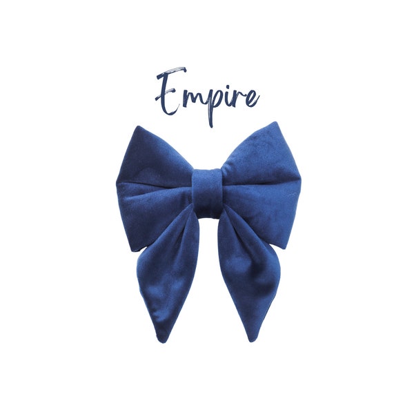 Navy Blue Velvet Dog Sailor Bows | Luxurious Wedding or Winter Puppy Bows | Over the collar with two elastic loops | EMPIRE