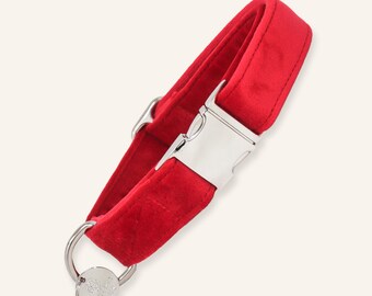 Red Velvet Dog Collar, Luxury Velvet Pet Collar, Christmas Puppy Collar -RUBY