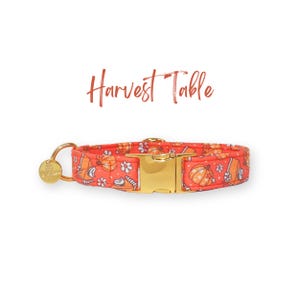 Collar para perro con estampado floral de otoño, collar para perro con estampado de pastel de calabaza, collar naranja martingala o plano, collar para perro XL, collar para perro para niña o niño / MESA DE COSECHA