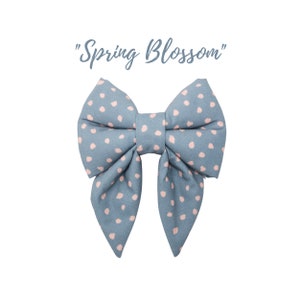 Gray and Peach Neutral Dog Sailor Bow | Polka Dots | Slip On | Pet Neckwear | SPRING BLOSSOM