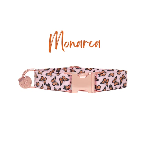 Butterfly Dog Collar, Pink Girl Dog Collar, Custom Dog Collar, Retro Dog Collar, Cute Dog Collar, Pink Dog Collar | MONARCA