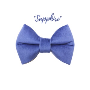 Blue Velvet Dog Bow tie | Boy Puppy Bow tie Over the collar | Wedding Pet Neckwear | SAPPHIRE