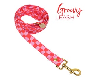 Pink Checkered Dog Leash, Male or Female Traffic Dog Leash option, Small Dog Leash, Custom Dog Leash, Handmade Dog Leash -GROOVY