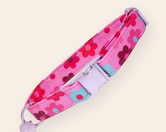 Hot Pink Floral Hundehalsband, Gänseblümchen Hundehalsband, Martingale oder flaches Halsband, süßes Girly Hundehalsband - FAR OUT FLOR
