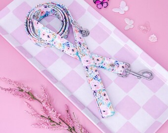 Floral Dog Leash | Blue and light Pink Girl Dog Leash | Spring Pet Accessories | Rose Gold Floral | HONEYSUCKLE