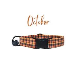 Collar naranja a cuadros para perro, collar para perro de otoño, collar para perro personalizado, collar para perro XL, collar para hombre y mujer, plano o martingala / OCTUBRE