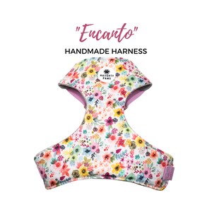Pink Floral Dog Harness, Watercolor Chest Harness with Metal Hardware, Adjustable Dog Harness for Girl Dogs | ENCANTO