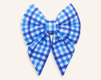 Blauwe geruite hondenstrik in matrozenstijl, hondenstrik voor over de halsband, preppy hondenstrik | NEPTUNE