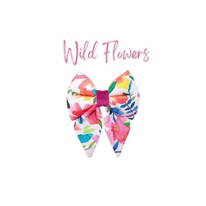 Colorful Floral Girl Dog Sailor Bows | Spring Girl Dog Bow ties | Bows Over the Collar | WILD FLOWERS