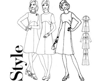 Style 4367 1973 A-Line Dress Size 14 Vintage Sewing Pattern