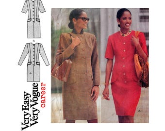 Very Easy Very Vogue Career 7884 1990 Coat Dress Women's Size 12 14 16 Vintage Sewing Pattern