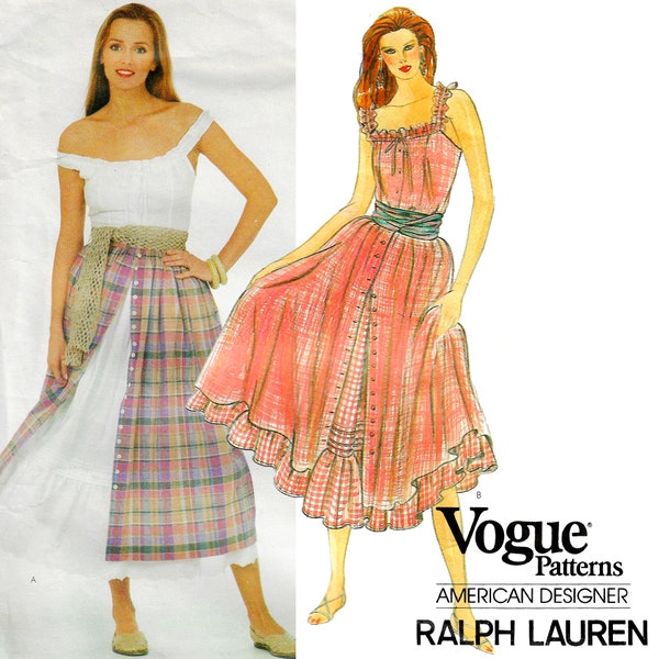 Vogue American Designer Ralph Lauren 2946 1982 Camisole Skirt and Petticoat Women's Size 8 Vintage Designer Sewing Pattern