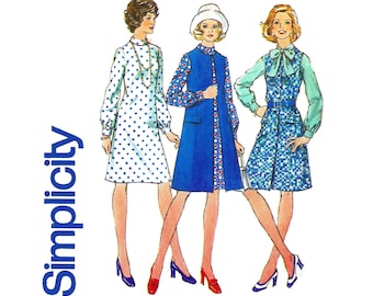 Simplicity 6075 1973 Sleeveless Coat and Dress Women's Size 16 Vintage Sewing Pattern
