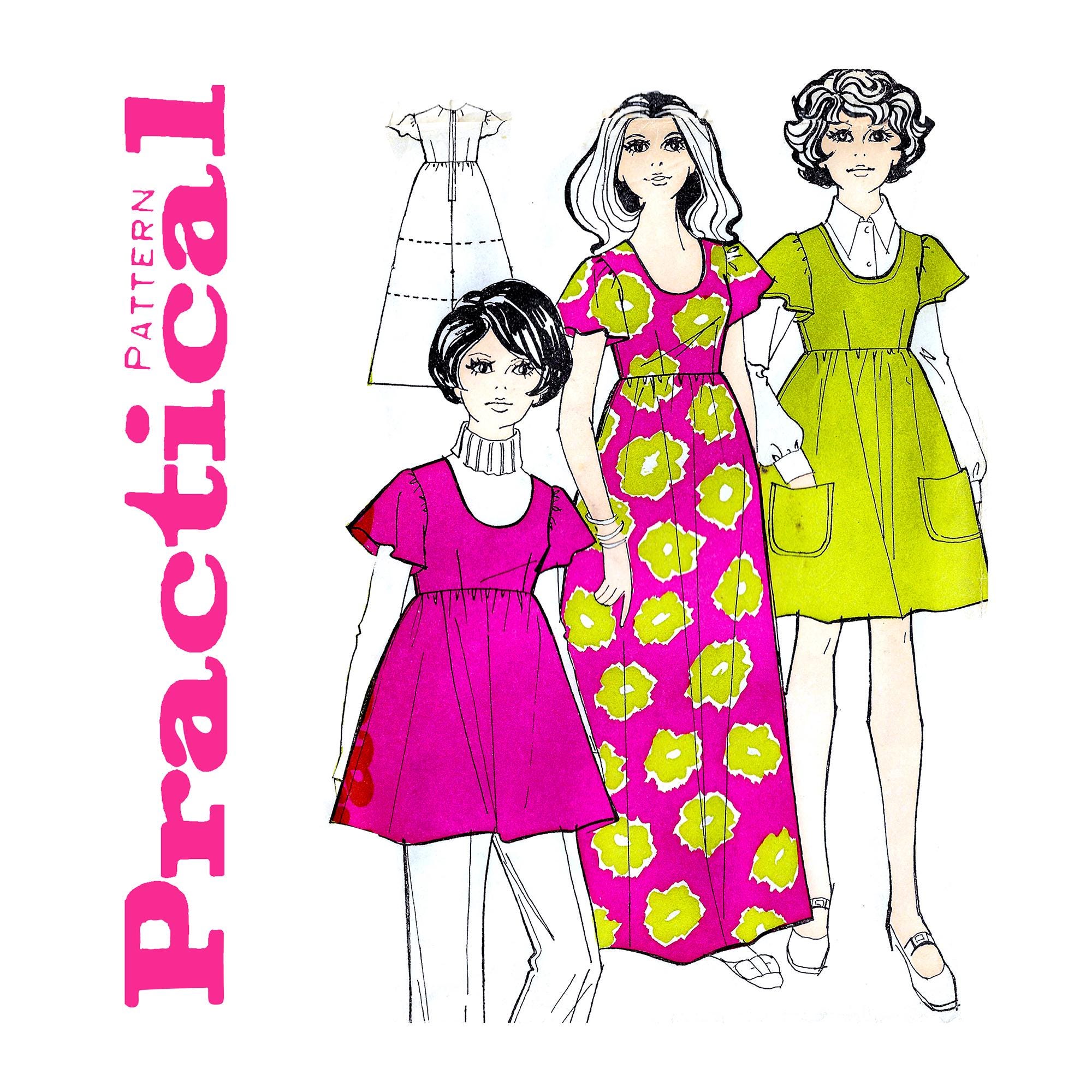 Practical Pattern 6695 1970s High Waist Summer Dress Women's Size 14  Vintage Sewing Pattern - Etsy