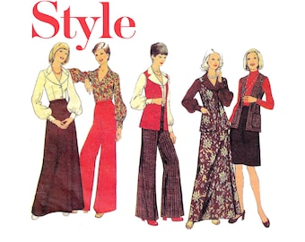 Style 4508 1973 Blouse, Cardigan, Trousers and Skirts Women's Size 10 Petite Vintage Sewing Pattern