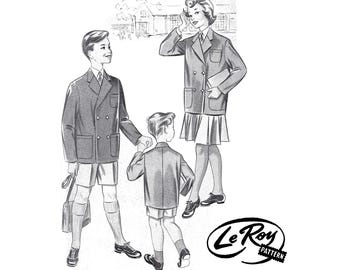 Le Roy Pattern 1113 1950s School Double Breasted Blazer Children's Size 7-8 Vintage Sewing Pattern