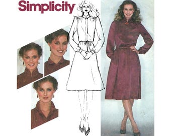 Simplicity 9623 1980 Pullover Dress with Three-In-One Convertible Collar Women's Size 12 Vintage Sewing Pattern