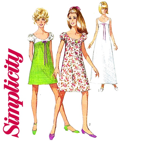 Simplicity 7640 1968 Evening Dress in Three Lengths Women's Size 12 Vintage Sewing Pattern