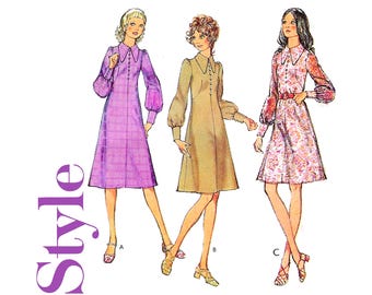 Style 3054 1970 Buttoned Front Dress Teen Size 15/16 Bust 35" Vintage Sewing Pattern