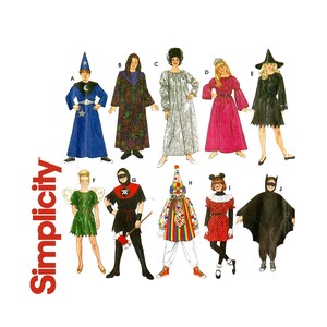 Puede incluir: Un patrón de costura Simplicity para diez disfraces de Halloween para niños. Los disfraces incluyen un mago, una bruja, un hada, un pirata, un payaso, un ratón, un murciélago, una princesa, un fantasma y un ninja.