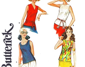 Butterick 3318 1960s Sleeveless Blouses Set Women's Size 14 Vintage Sewing Pattern